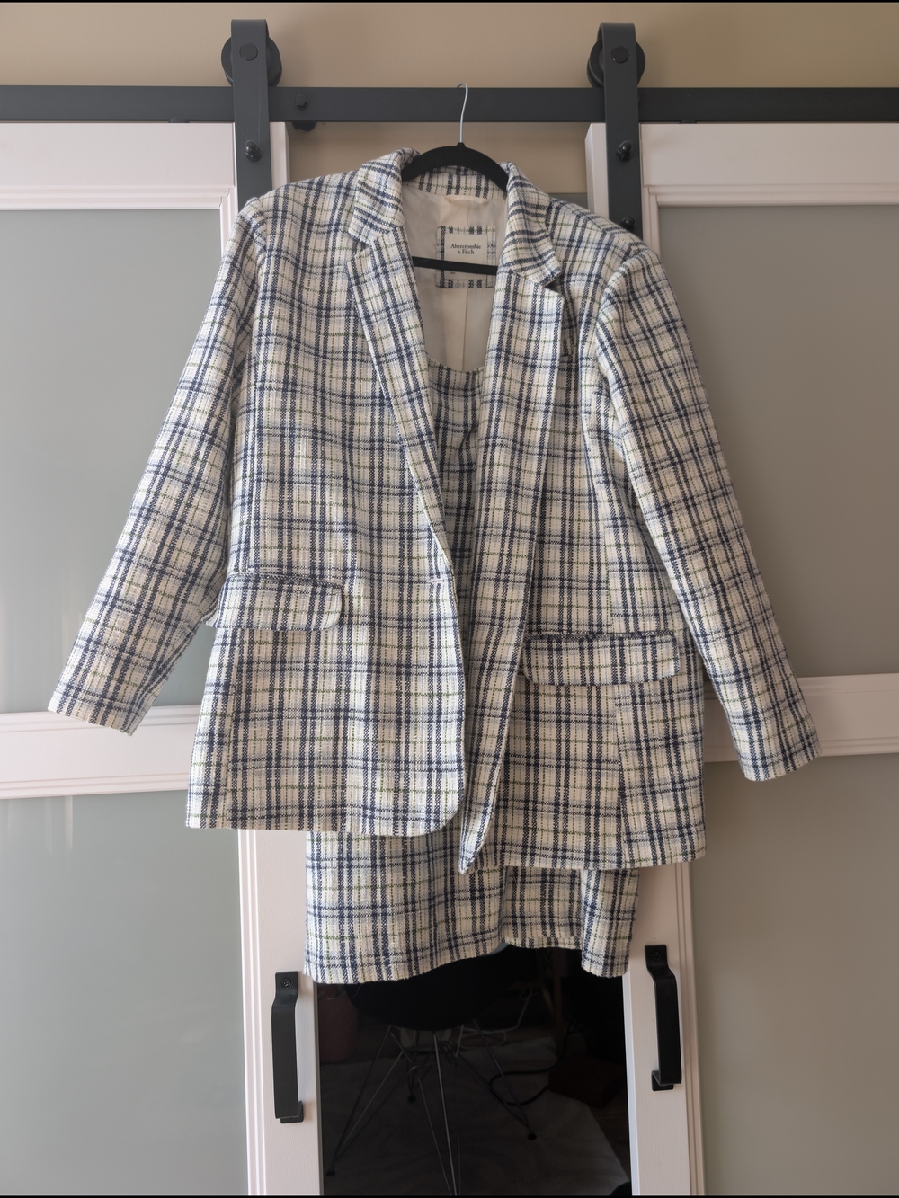Abercrombie & Fitch Cream and Navy Plaid Tweed Jacket And Mini Dress Co Ord